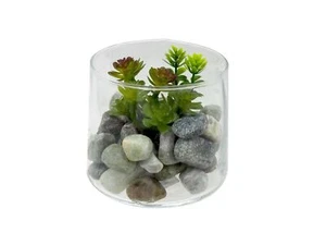 Mini Sukkulente künstlich Glas Tischdekoration Büro Deko Geschenk Ø 9cm 8cm H - Bild 1 von 4