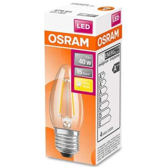 Osram Candle 40W Clear Filament ES Bulb - Warm White - Image 1 of 1