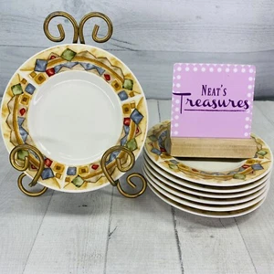 Sakura Majesticware BELLA Red Blue Green Diamonds Stoneware Bread Plates Set 7 - Picture 1 of 18