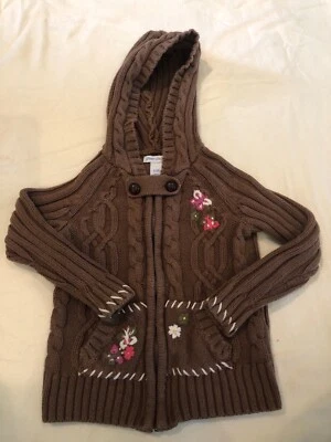 greendog toddlers brown sweater, 2T brown, full zipper, hood and cute flowers 1 - Image 1 of 4