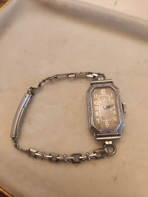 Reloj mujer Benrus años 20 chapado en oro 14k blanco Foto 1 de 4