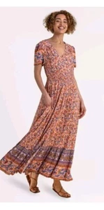 Roman Originals Salmon Floral Print Shirred Waist Maxi Dress, 14 NWT - Picture 1 of 4