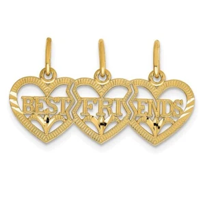 14K Yellow Gold Triple Heart Shiny-Cut Best Friends Break-Apart Pendant - Picture 1 of 5