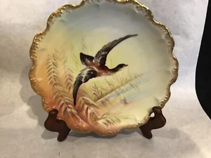 Antiker Limoges Krönchen Spielteller handbemalt Vogel im Flug Künstler signiert 8,5 Zoll - Bild 1 von 4