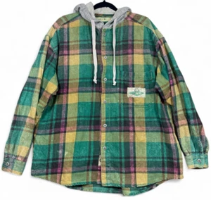 Vintage 1990s Quicksilver Hooded Flannel Shirt Mens L Hoodie Plaid Surf Skate - Picture 1 of 16
