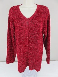 EVELIN Women's Red & Black Woven Wool Cotton Blend Button Down Sweater Size M/L - Picture 1 of 7