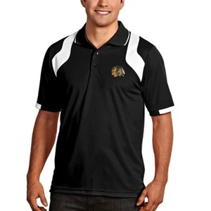 Chicago Blackhawks Antigua Embroidered Xtra-Lite Black Fusion Polo Shirt - Picture 1 of 2