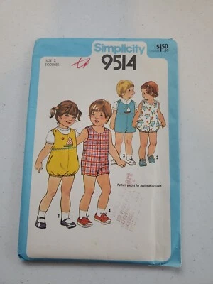 Vintage Simplicity Sewing Pattern 9514 Simple To Sew Toddler Short Jumpsuit sz 2 - Image 1 of 3