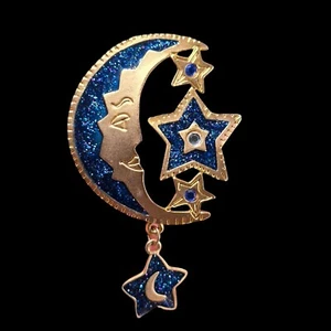 Vintage Moon and Stars Brooch Signed Newpro Crescent Celestial Astrology Cosmic - Picture 1 of 10
