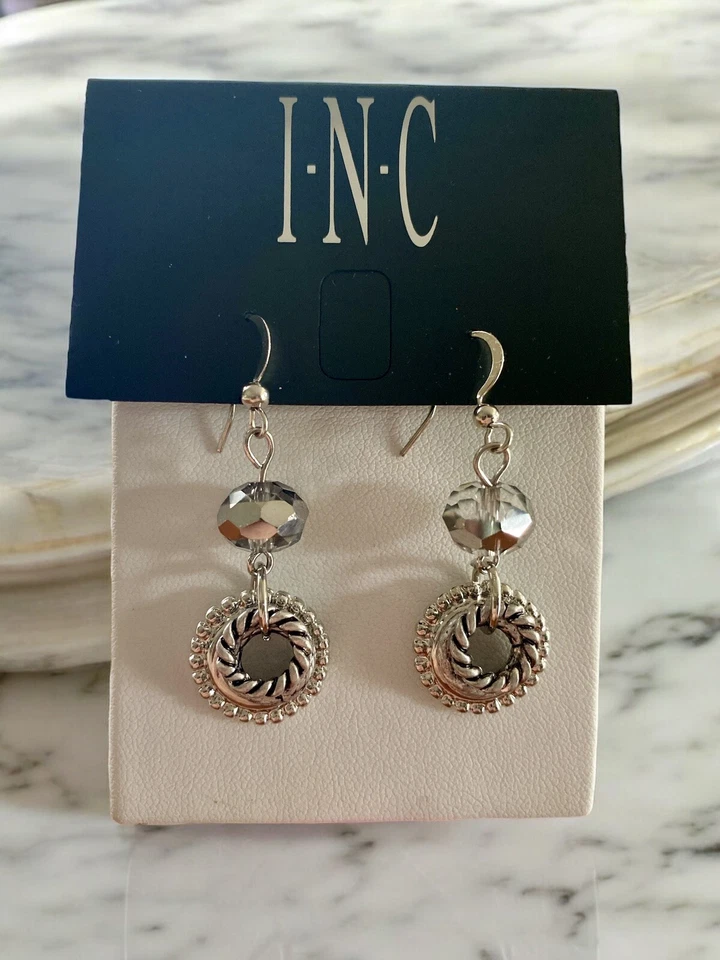 Pendientes de gancho INC 1 3/4" tono plata/cristal círculos en capas - NUEVOS SIN ETIQUETAS Foto 1 de 1