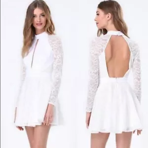 NEW Bebe white lace backless cut out women's skater mini dress size medium - Picture 1 of 7