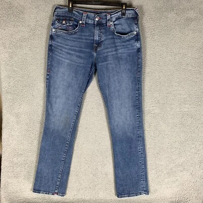 True Religion Ricky Jeans Mens 34x33 Blue Relaxed Straight Denim SN Flap Pockets - Image 1 of 4