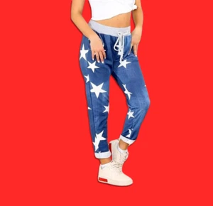Womens Star Joggers Italian Print Trousers Casual Jogging Bottoms Ladies Pants - Picture 1 of 8