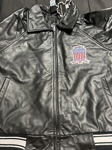 Men's Avirex Real Leather Jacket Black Flight Bomber American Varsity Jacket