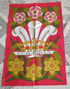 Rare large vintage linen Prince of Wales Industrial Design Ich Dien As new - Picture 1 of 7