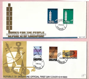 SINGAPORE ALEXANDRA 1969 2 ILLUS FDCs :-  JULY 20 HOMES & 10 NOV MUSICAL INSTRUM - Picture 1 of 1