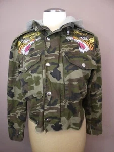 UNIF Damen XS Tigerschrei bestickt Camouflage Crop Jacke Hoodie Reißverschluss - Bild 1 von 11