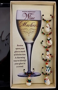 Set 6 Schneemann Wein Marker Boston Lager Weihnachten Glas Charms Neu im Karton - Bild 1 von 3