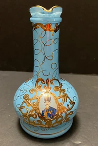 Bohemia Cruet Royal Military Portrait Blue Czech Art Glass Gilt Decorated - Imagen 1 de 11