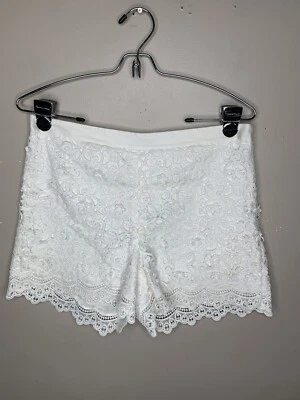 J. McLAUGHLIN Mujer 4 Pantalones Cortos Chinos Blancos Flor Ojales Dobladillo Festoneado Entrepierna 4” Foto 1 de 4