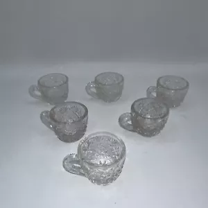 Set of 6 Miniature 1- 1/8" Tall Clear Pressed Glass Hobstar & Fan - Picture 1 of 5