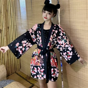 Femme Floral Japonais Yukata Cardigan Kimono Veste Desseré Cosplay Rétro Barre - Picture 1 of 14