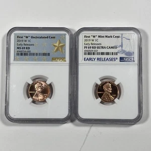 2019-W Lincoln Cent .01. 2 piece Set. NGC PR69 RD and MS69 RD ER. 2 Coins. - Picture 1 of 7