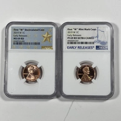 2019-W Lincoln Cent .01. 2 piece Set. NGC PR69 RD and MS69 RD ER. 2 Coins. - Image 1 of 4