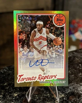 2025-26 Topps IMMANUEL QUICKLEY #/50 GOLD FOIL AUTO 45th Anniversary SSP Raptors - Image 1 of 2