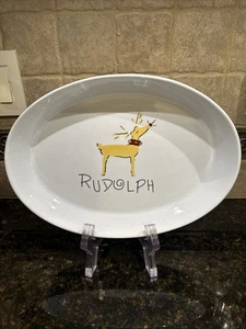 POTTERY BARN SANTA'S REINDEER "RUDOLPH" OVAL BAKER CASSEROLE DISH 13" RETIRED - Picture 1 of 5