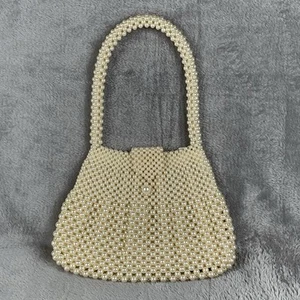 Beaded Pearl Handbag Retro Small Evening Bag Wedding Zip Top Small Elegant Flaw - Picture 1 of 12