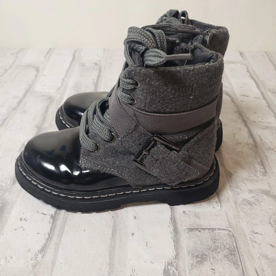 Black and Grey Girls Toddlers Hoo Strap and Zipper Boots  - Image 1 of 4