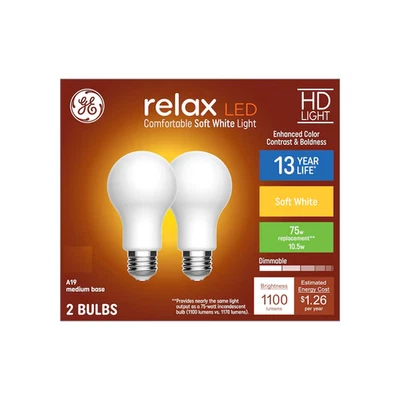 GE Relax 75-Watt EQ A19 Soft White Dimmable LED Light Bulb (2-Pack) - Image 1 of 4