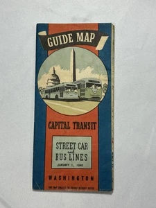 1946 Washington DC Street Car Bus Lines Map Capital Transit Co. Vintage WWII Era - Picture 1 of 6