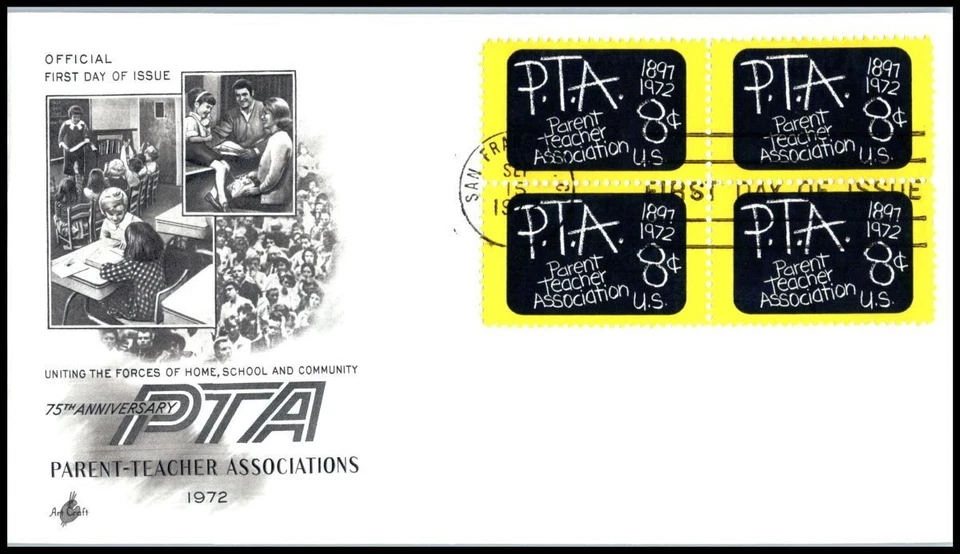 1972 P.T.A. Parent Teachers Association Sc 1463 block of 4 with ArtCraft cachet - Image 1 of 1