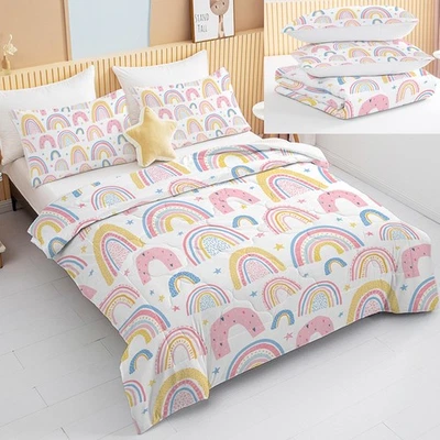 Juego de edredón arco iris de 3 piezas con 2 fundas de almohada funda de cama de dibujos animados estrella amor Foto 1 de 4