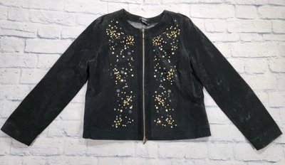 Bob Mackie MUJER TALLA XL Usable Arte Negro Dorado Chaqueta de Cuero DE COLECCIÓN  Foto 1 de 4