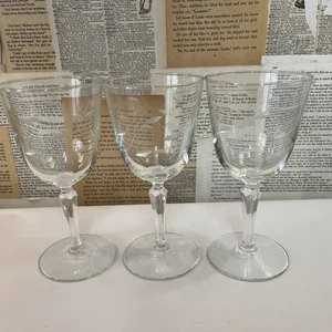 Windswept Etched Wine/Water Glasses Set Of 3 Unmarked - Picture 1 of 5