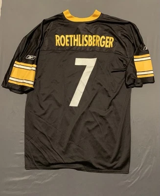 Camiseta deportiva de colección Reebok Pittsburgh Steelers Ben Roethlisberger para hombre XL negra #7 defectuosa Foto 1 de 4