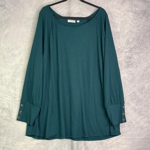 Belle Kim Gravel seidiges Waffelmuster Strick Raglan Top Damen Gr. 5X grün weich dehnbar - Bild 1 von 10