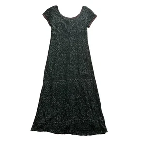 Vintage años 90 S.L. Maxi Vestido Fashions Negro Plateado Tejido Metálico Talla 8 Pequeño - Imagen 1 de 5