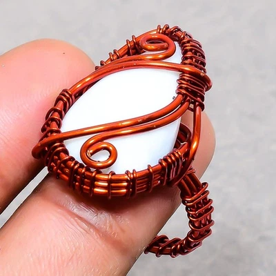 Anillo de joyería de cobre envoltura de alambre de regalo de moda hecho a mano con piedras preciosas de ópalo azul 9" SR 843 Foto 1 de 4