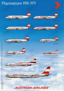 Póster de arte de pared reproducción de Austrian Airlines tipos de aviones 1958-71 - Imagen 1 de 5