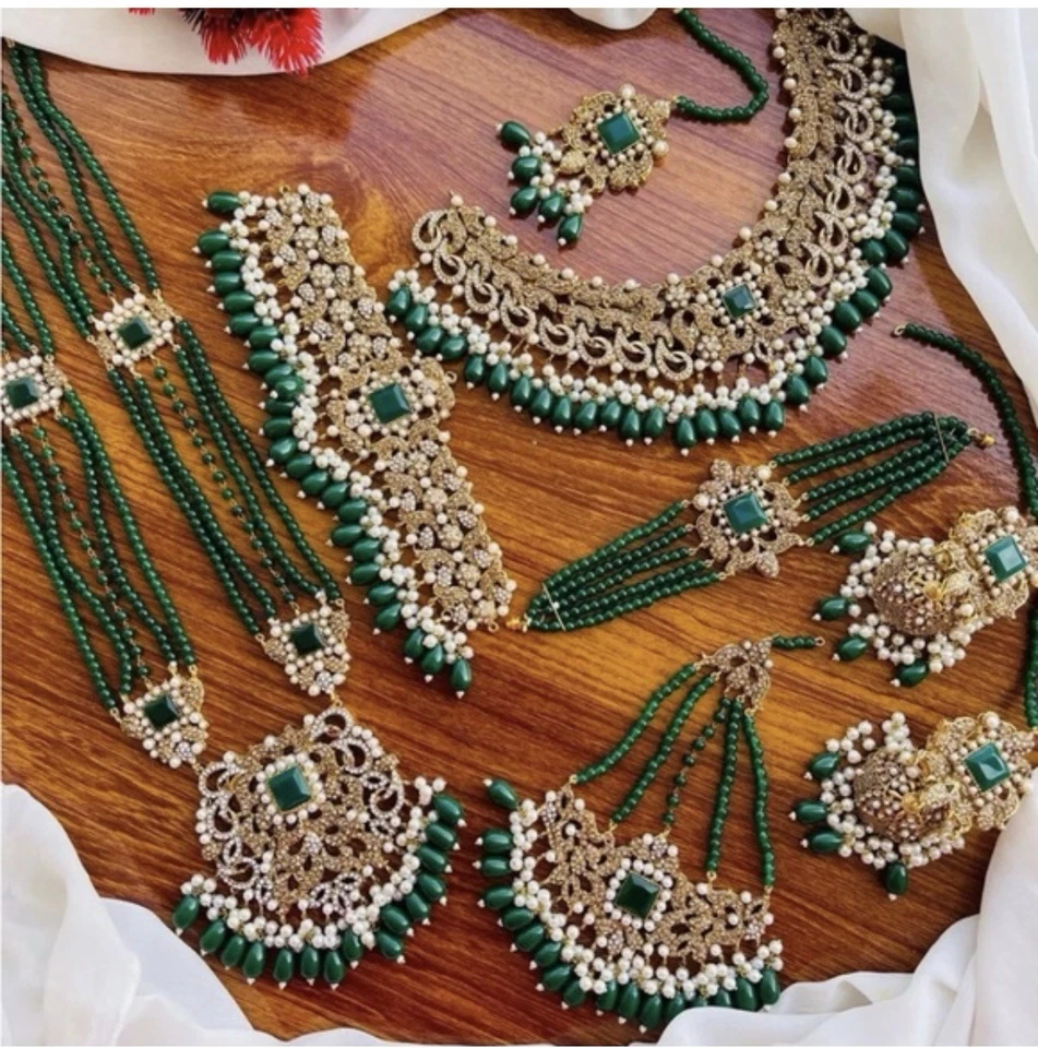Gargantilla Kundan india Bollywood chapada en oro nupcial paquistaní collar conjunto de joyas Foto 1 de 4