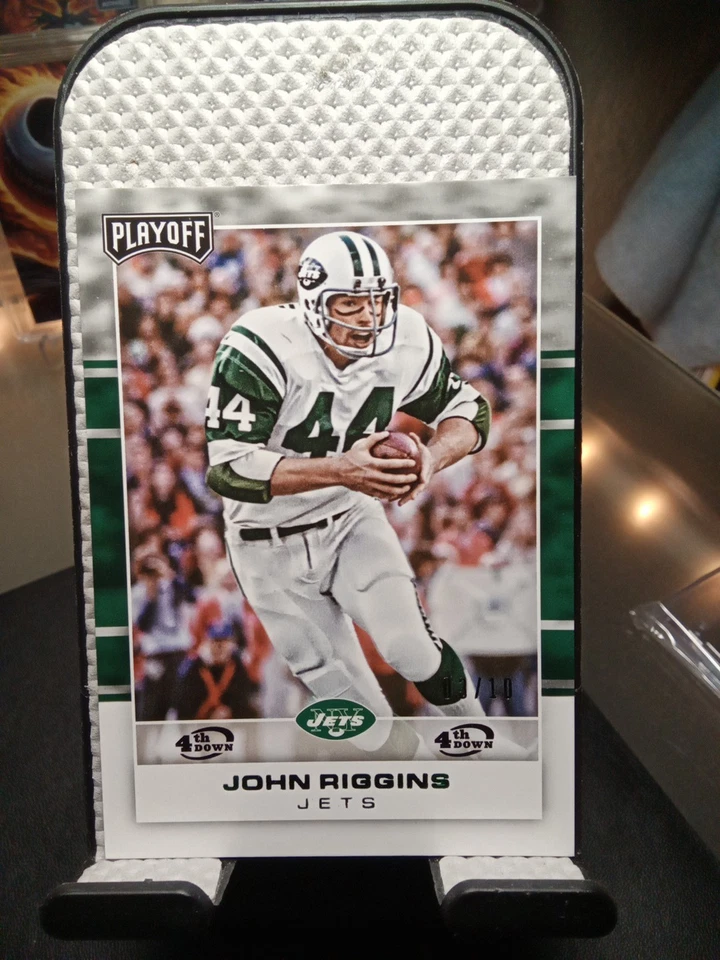 2017 Panini Playoff 4th Down Green Parallel 3/10 John Riggins NY Jets - Image 1 of 3