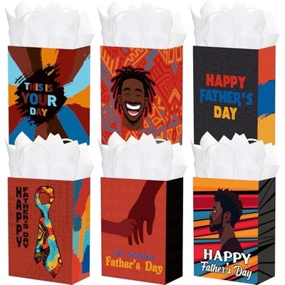  24 Pcs African American Father's Day Gift Bags with Tissue Paper, Black Father - Image 1 of 4