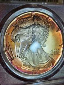 1993-P ๐ Toned PCGS Silver Eagle DCAM PR66 - Picture 1 of 5
