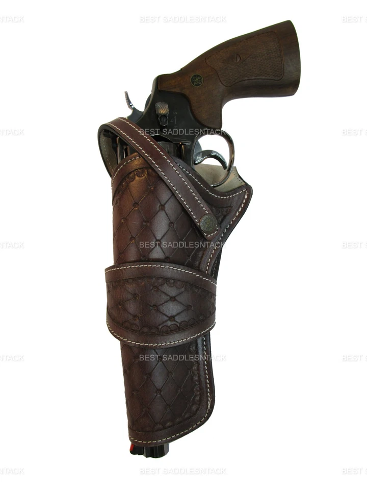 Leather Holster Long Barrel Revolver Uni Fit Tooled S&W Heritage Taurus Colt - Image 1 of 4