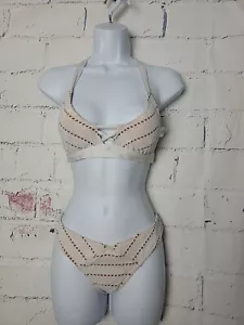 Mossimo Bikini 2 Pieces Small Triangle Halter Tie Top Hipster White Mesh Lined - Picture 1 of 12