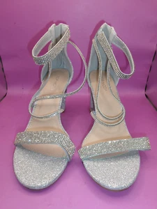 TOP MODA Rosa-66 Ankle Strap Dressy High Heel Silver Glitter Sandal Size 10 - Picture 1 of 8